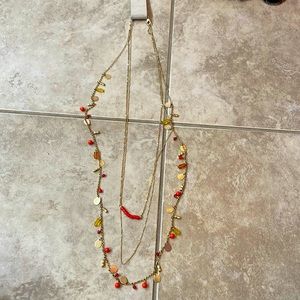 Anthropologie 3 strand gold and orange necklace